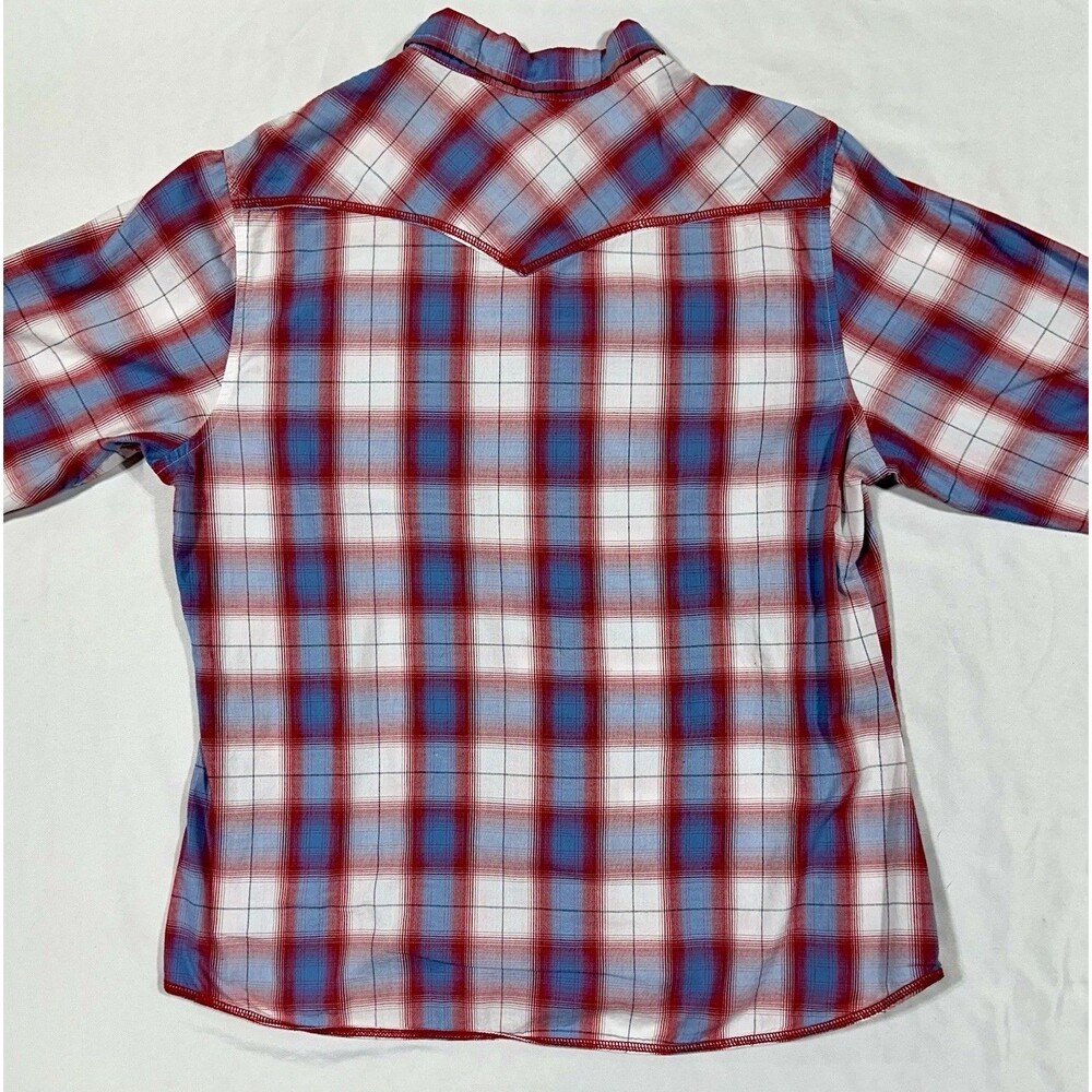 Roper Western Shirt Women’s XL Red Blue Plaid Paisley Snap Long Sleeve Cotton - Picture 3 of 11